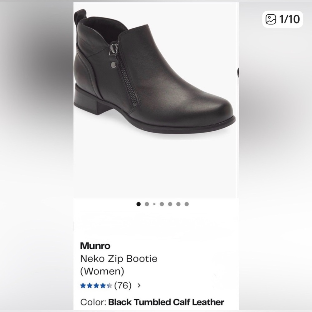Munro Neko Zip Booties Black Leather Size 8.5 Comfort Arch Support EUC - Picture 2 of 7